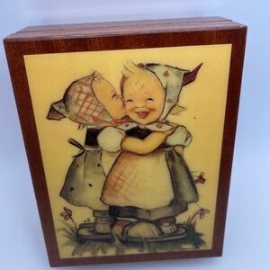 Vintage Original Hummel Wooden Music Box Blue Danube Made in Italy Jewelry Box